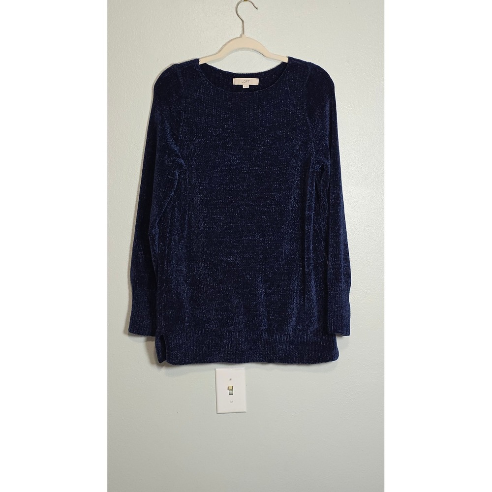 Loft Womens XL Chenille Sweater Navy Blue Crew Neck Long Sleeve Pullover 477857